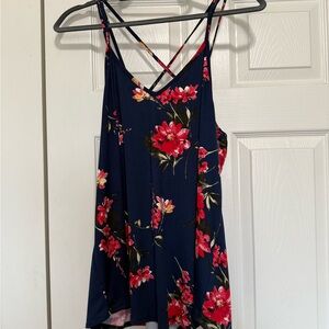 Floral Strappy Top - Navy and Red